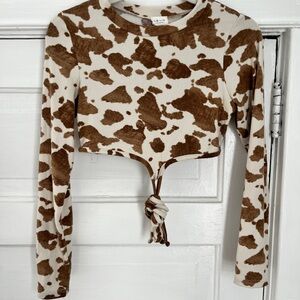 Le Lis Tan and Cream cow print Patterned Crop Top